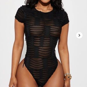Black Sheer Ruched Bodysuit